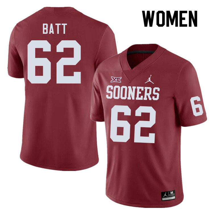 Women #62 Drew Batt Oklahoma Sooners College Football Jerseys Stitched Sale-Crimson